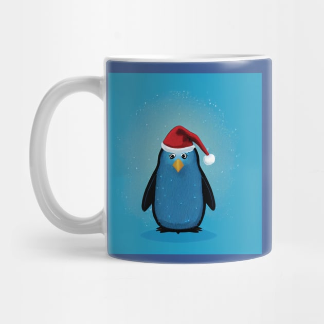 Penguin in Santa Hat in a Snowstorm by Geminiartstudio
